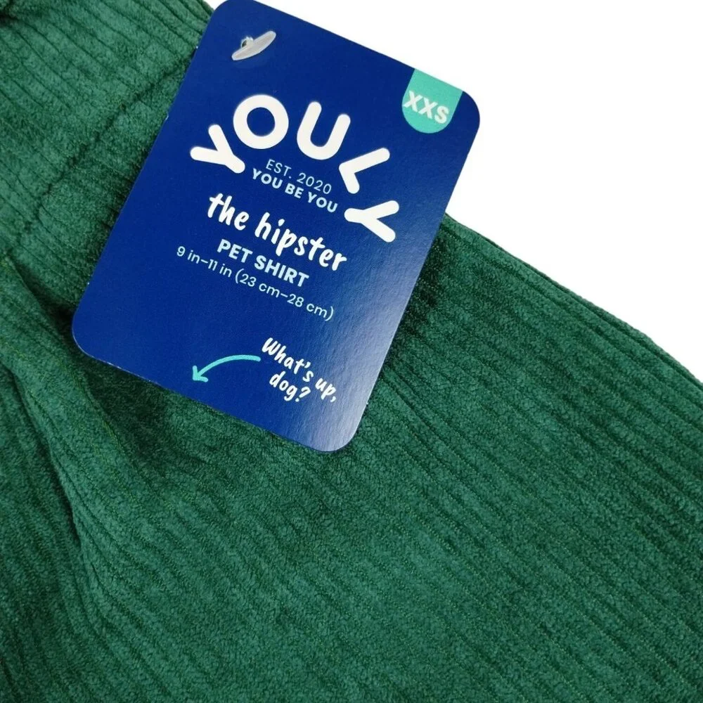 Youly Hipster Pet XXS Green Corduroy Shirt for Dogs 9 to 11 inches